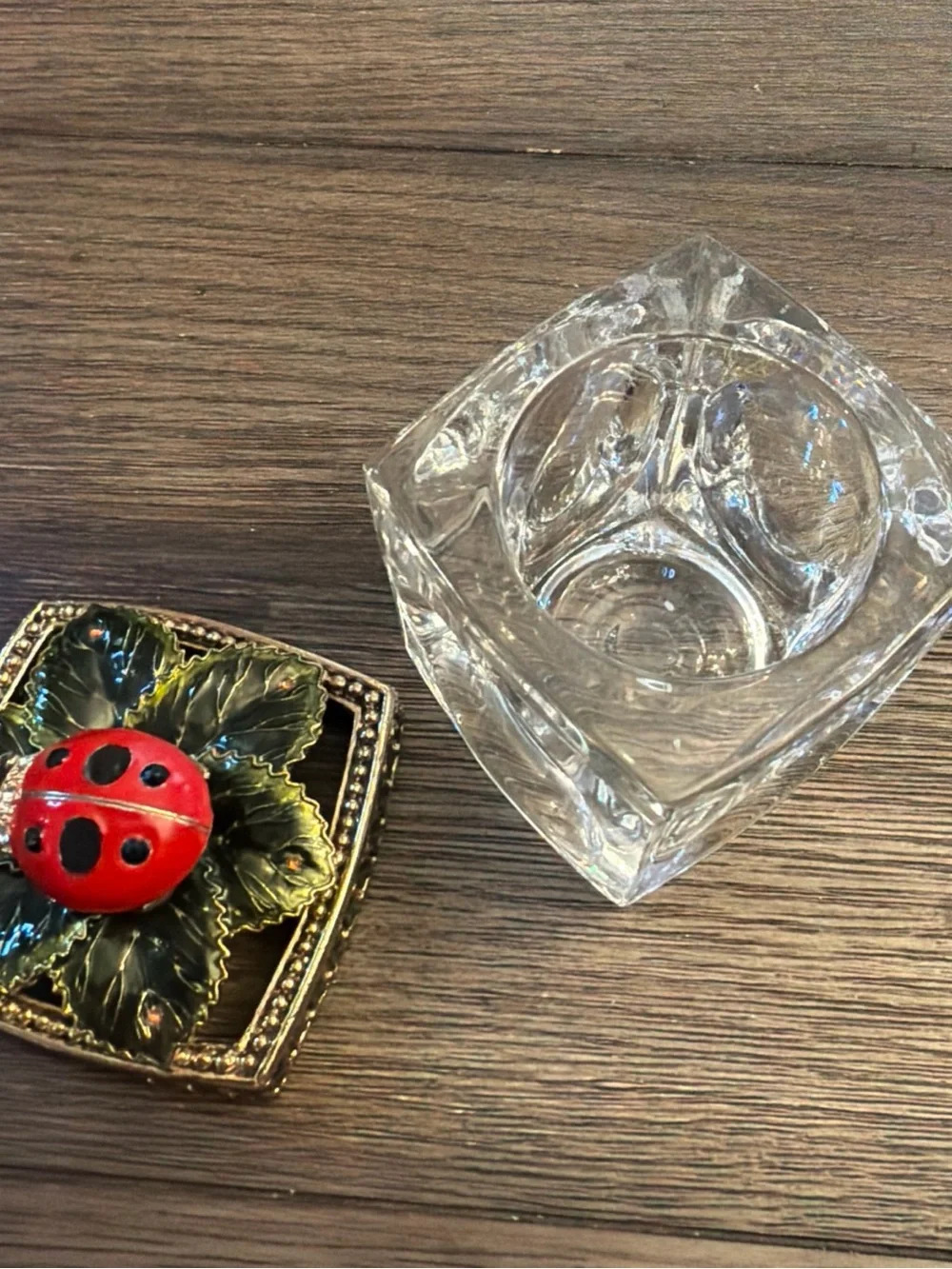 Glass Trinket Box with Enamel Ladybug Lid